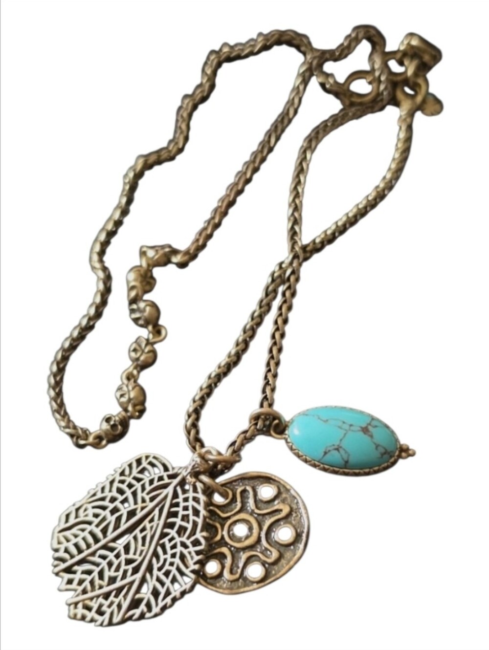 Lucky Brand Gold-tone charm Necklace featuring faux turquoise & medallion charm